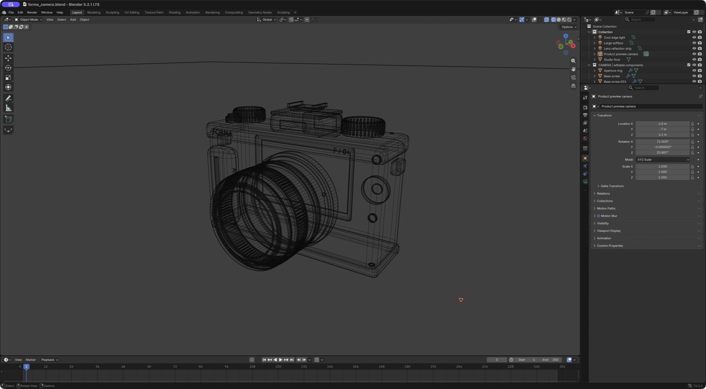Blender上でのFORMA F/01のワイヤーフレーム表示（クリックで拡大）